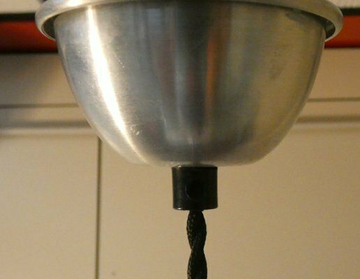Lighting Mid Century Pendant Lamp In Opaline Glass And Iron, Italy, 1950s photo