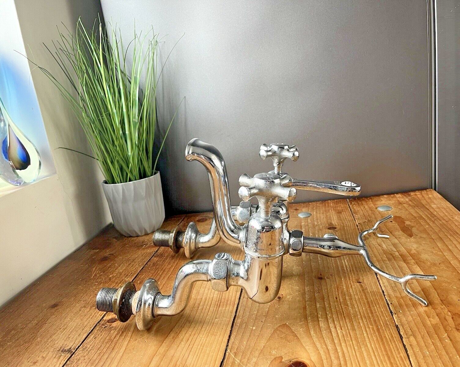 Rare Antique Belco Bath Shower Arm Hot & Cold Twin Mixer Dual Cross Handle Taps photo buy