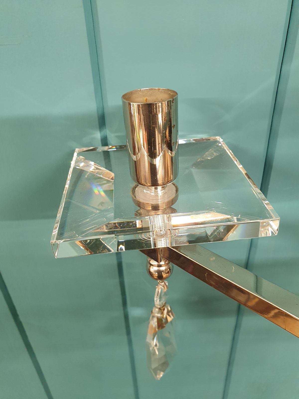 Mid 20th Century Chrome And Cut Glass Chandelier 21" photo Lighting