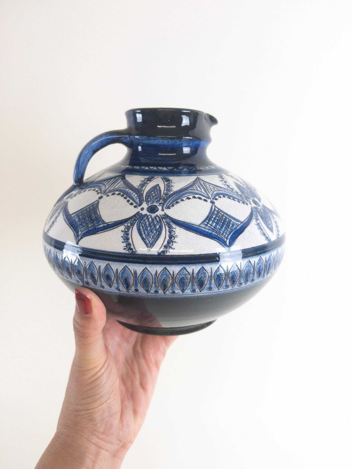 Gebrüder Haas Vase Jug   Handmade Botanical Decor Blue And White Vase   Made In Lichtenstein photo furniture
