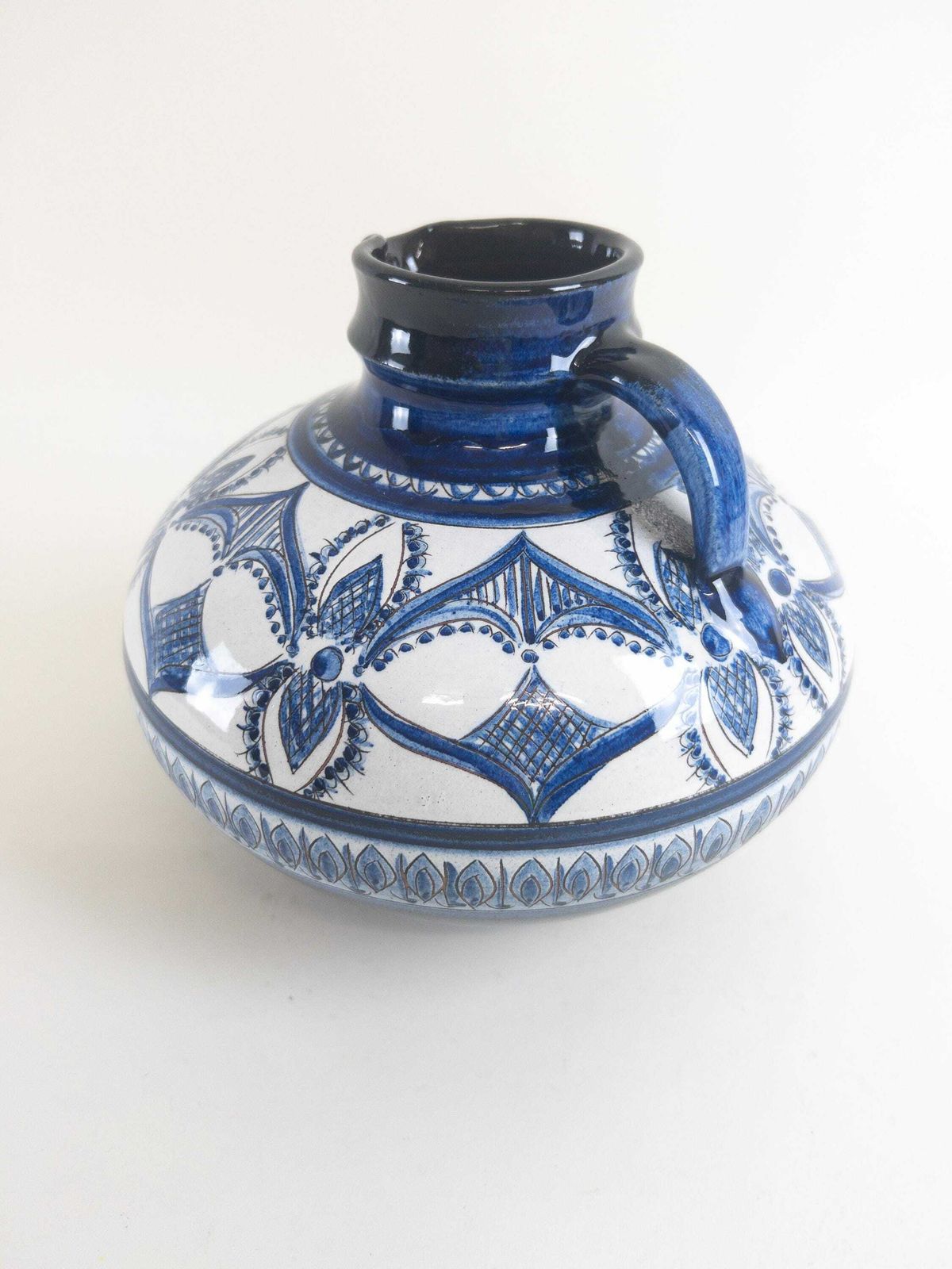 Gebrüder Haas Vase Jug   Handmade Botanical Decor Blue And White Vase   Made In Lichtenstein photo Home Decor