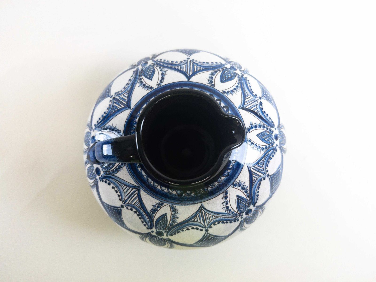 Gebrüder Haas Vase Jug   Handmade Botanical Decor Blue And White Vase   Made In Lichtenstein photo vintage