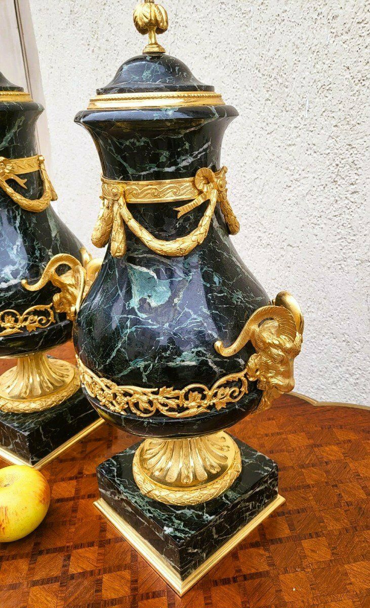 Pair Of Marble And Bronze Cassolettes, 19th Century photo for sale