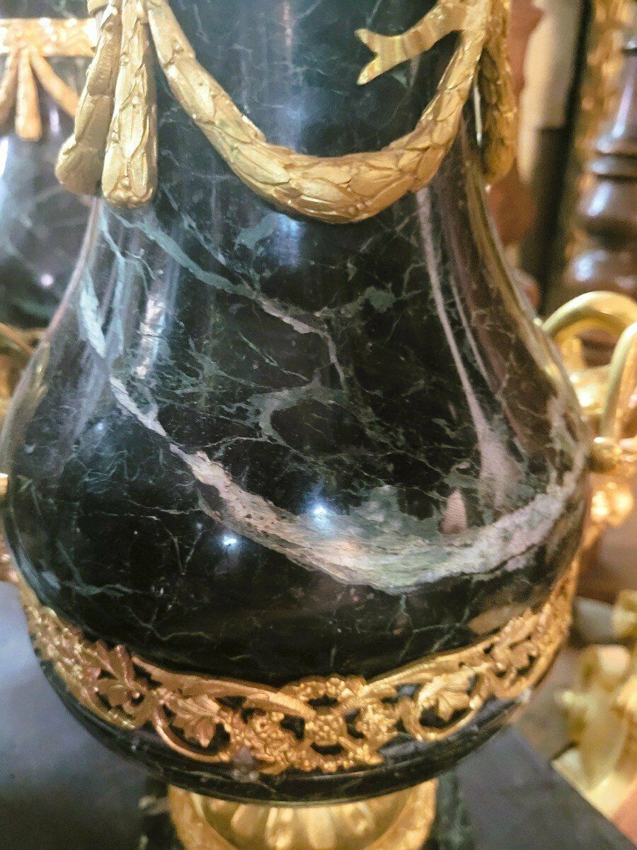 Pair Of Marble And Bronze Cassolettes, 19th Century photo vintage