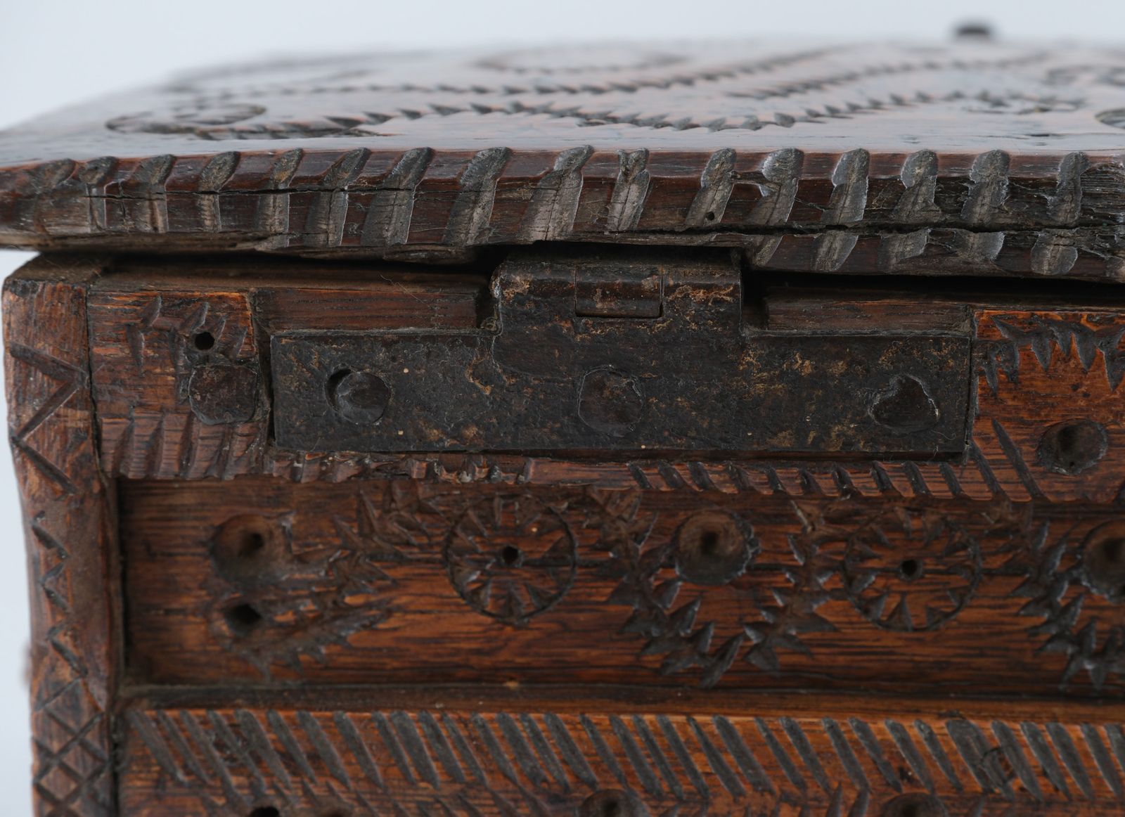 Home Decor 19th Century Scandinavian Folk Art Carved Oak Table Top Chest photo