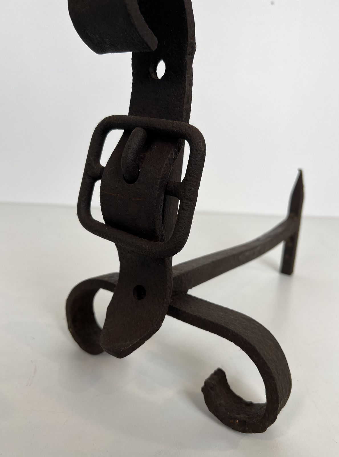 Pair Of Modernist Andirons Representing A Belt photo vintage