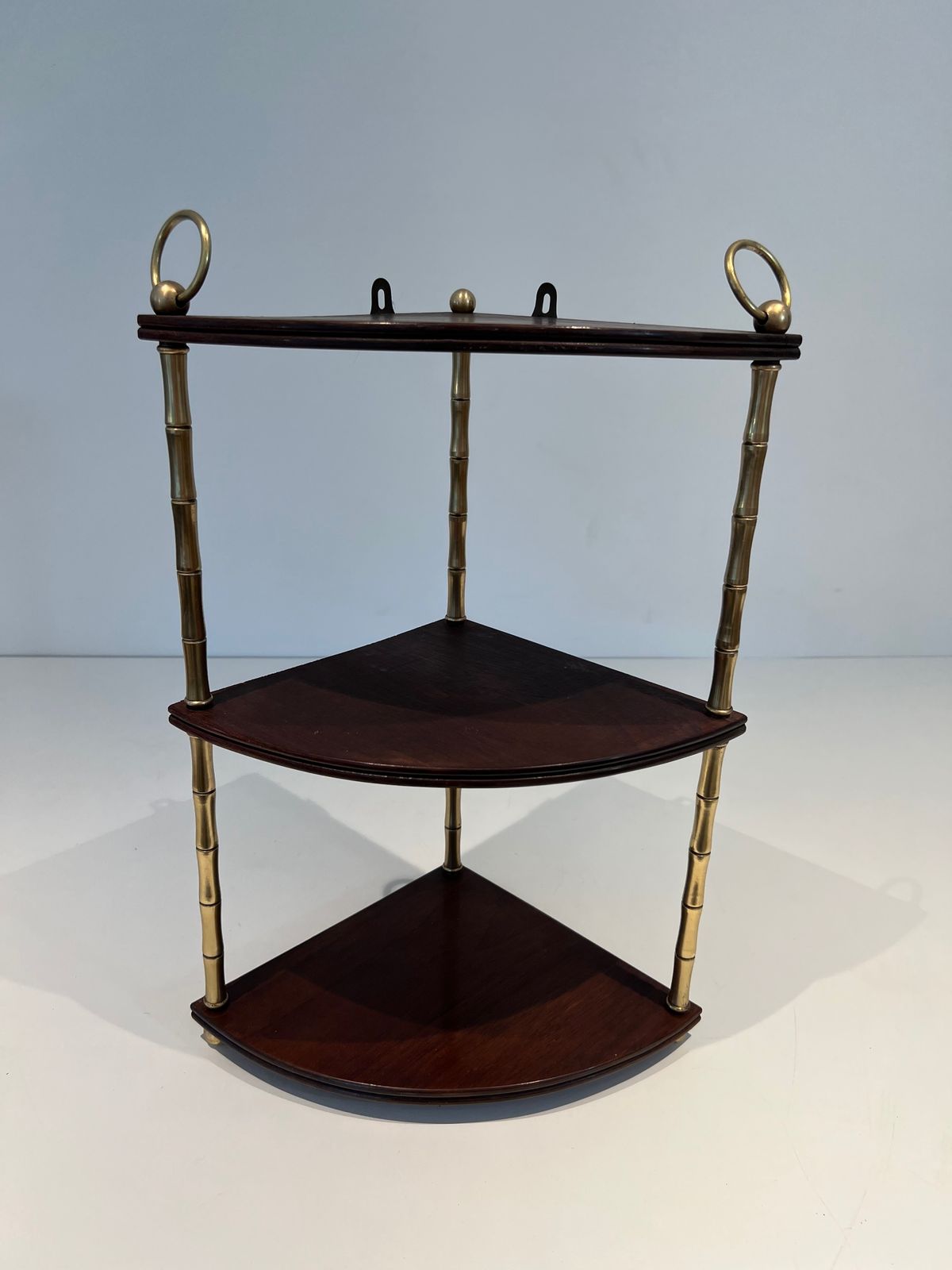 photo furniture Corner Shelf In Faux Bamboo And Mahogany Brass In The Style Of Maison Baguès