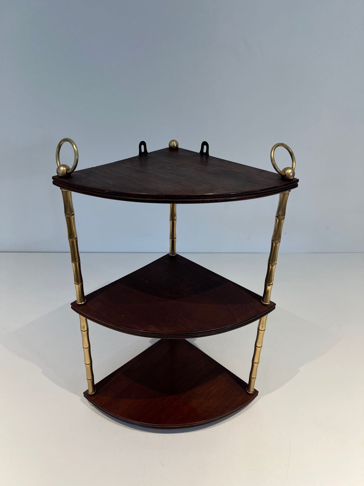 980.0 Corner Shelf In Faux Bamboo And Mahogany Brass In The Style Of Maison Baguès photo