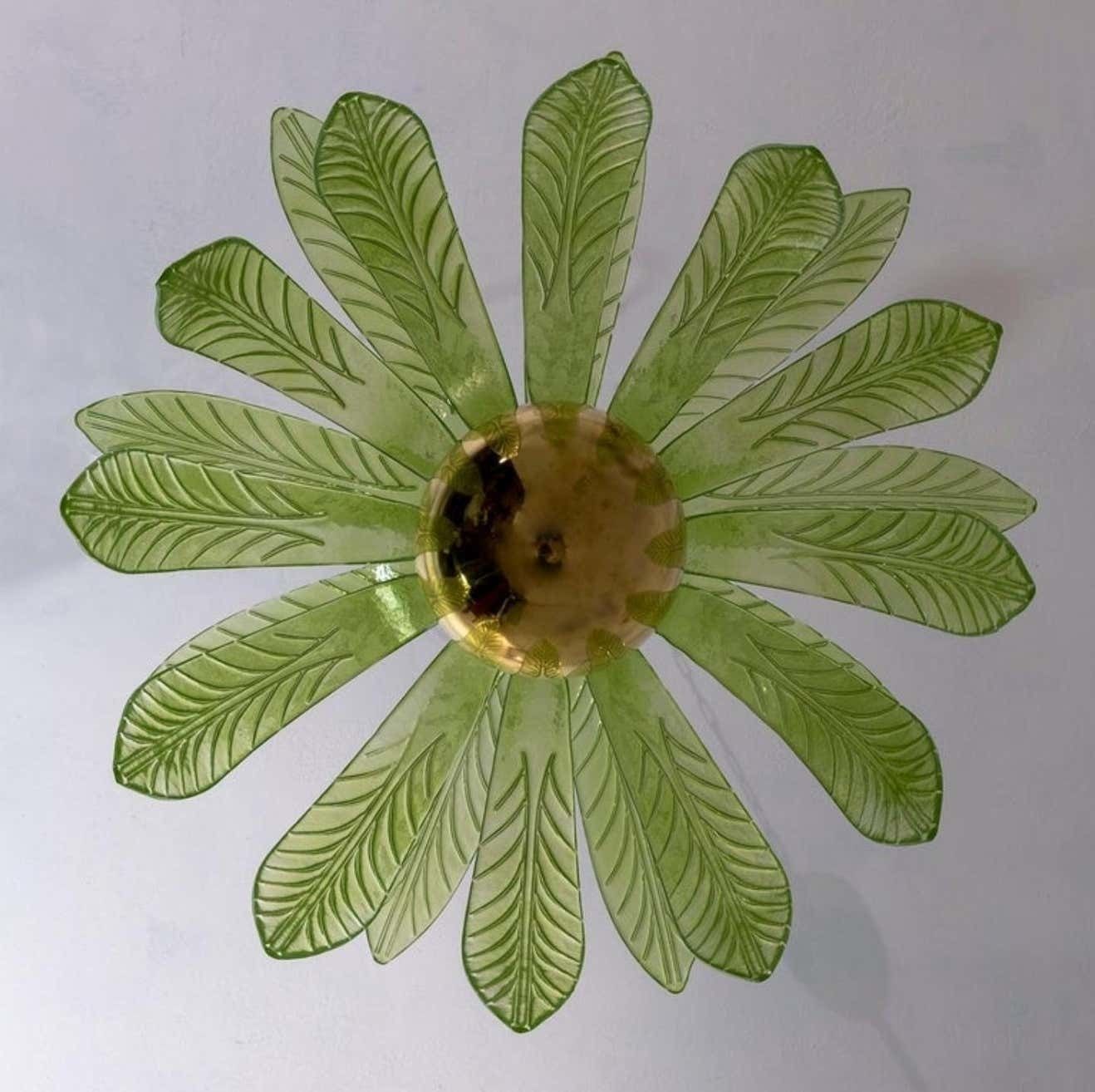 Modern Palm Leaves Chandelier Murano Glass And Brass, 1970s photo for sale