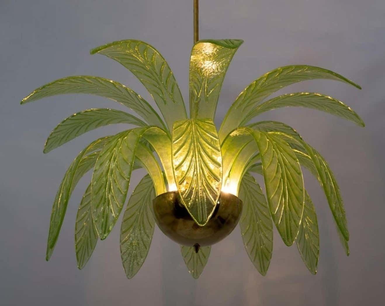 Modern Palm Leaves Chandelier Murano Glass And Brass, 1970s photo buy