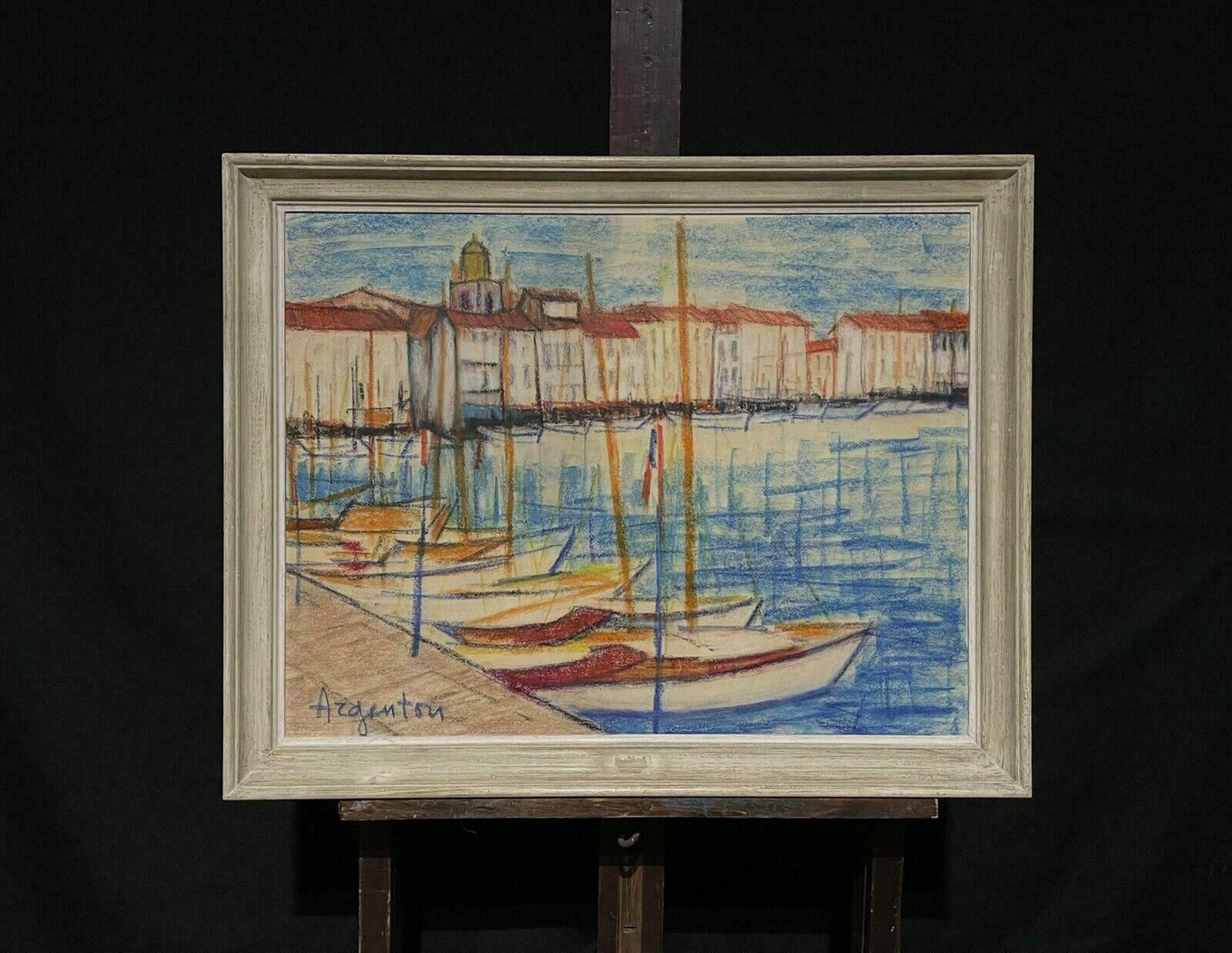 French Schoolmid 20th Century French Painting   St. Tropez Harbour With Boats Lined Upc. 1950's photo furniture