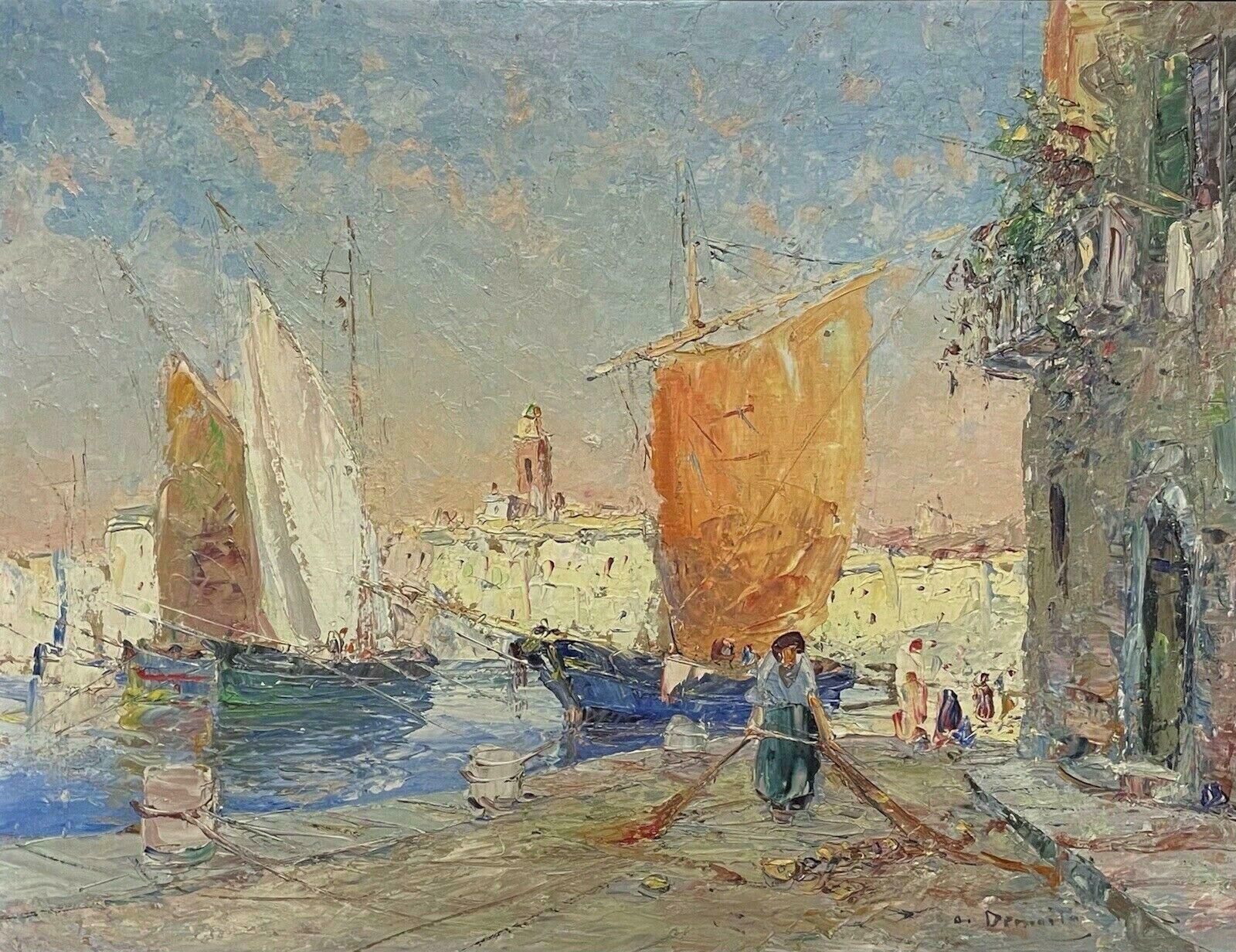 Unknownmid 20th Century French Post Impressionist Oil   St. Tropez Harbour Old Townmid Century photo furniture