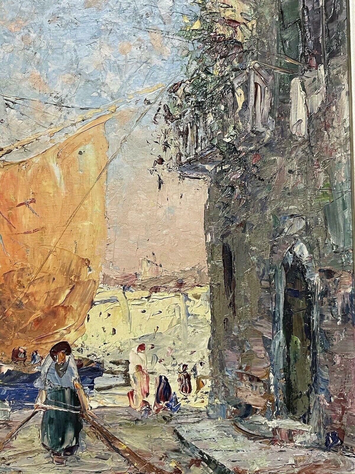 Unknownmid 20th Century French Post Impressionist Oil   St. Tropez Harbour Old Townmid Century photo vinterior