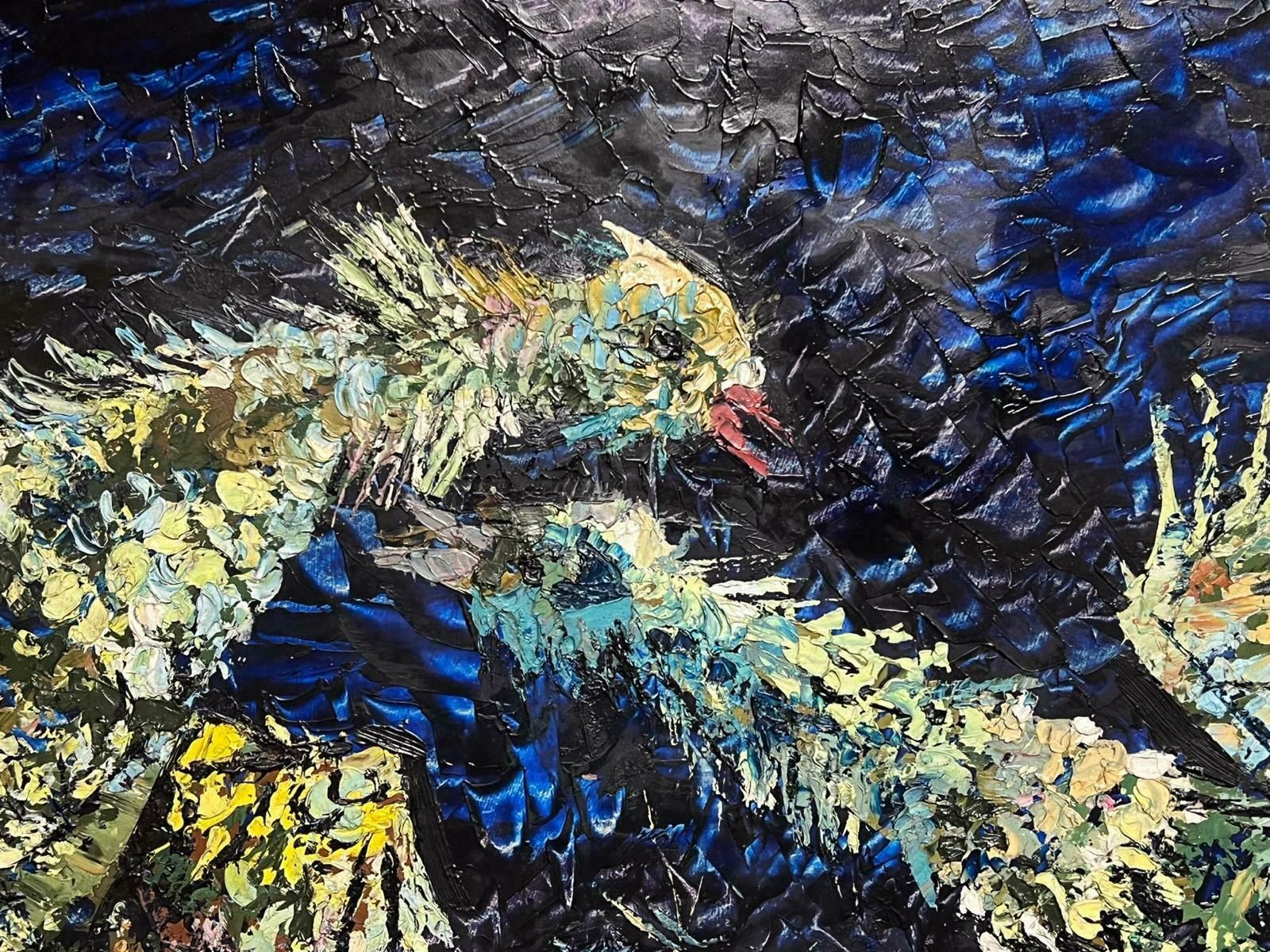 French School1960's Huge Modernist Oil Painting The Cock Fight 1960's photo for sale