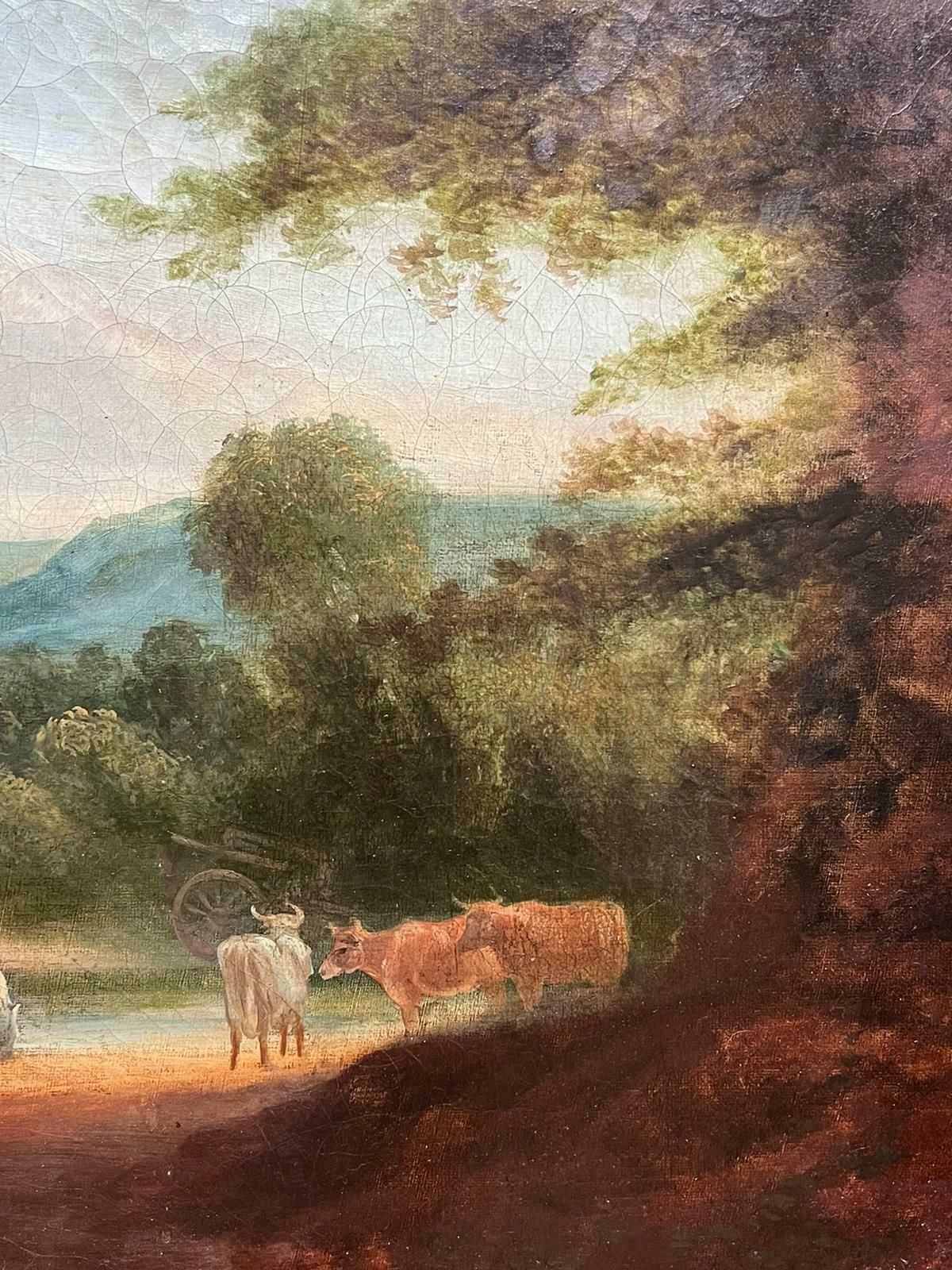 British Victorianhuge 1830's British Oil Painting On Canvas Farmyard Scene With Animals Landscape photo furniture