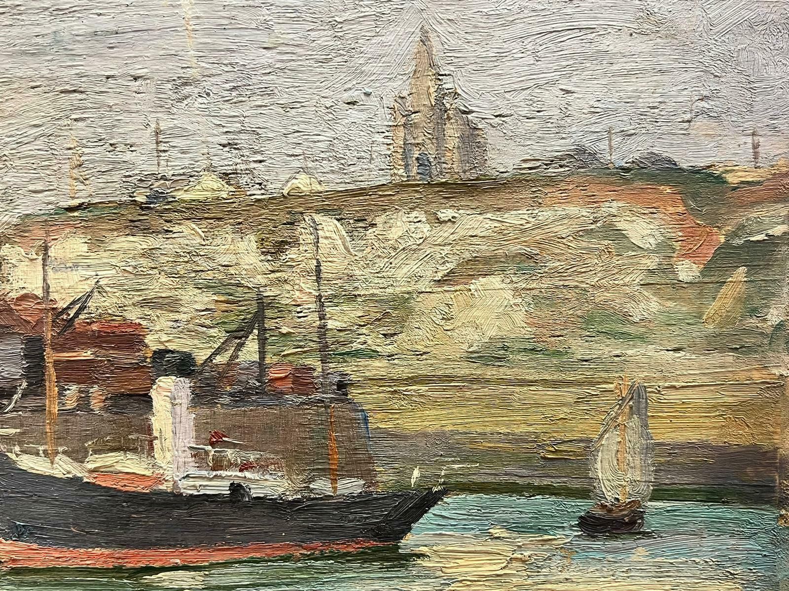 Suzanne Crochet1930's French Post Impressionist Oil Painting Boats In Harbourc. 1930's photo for sale