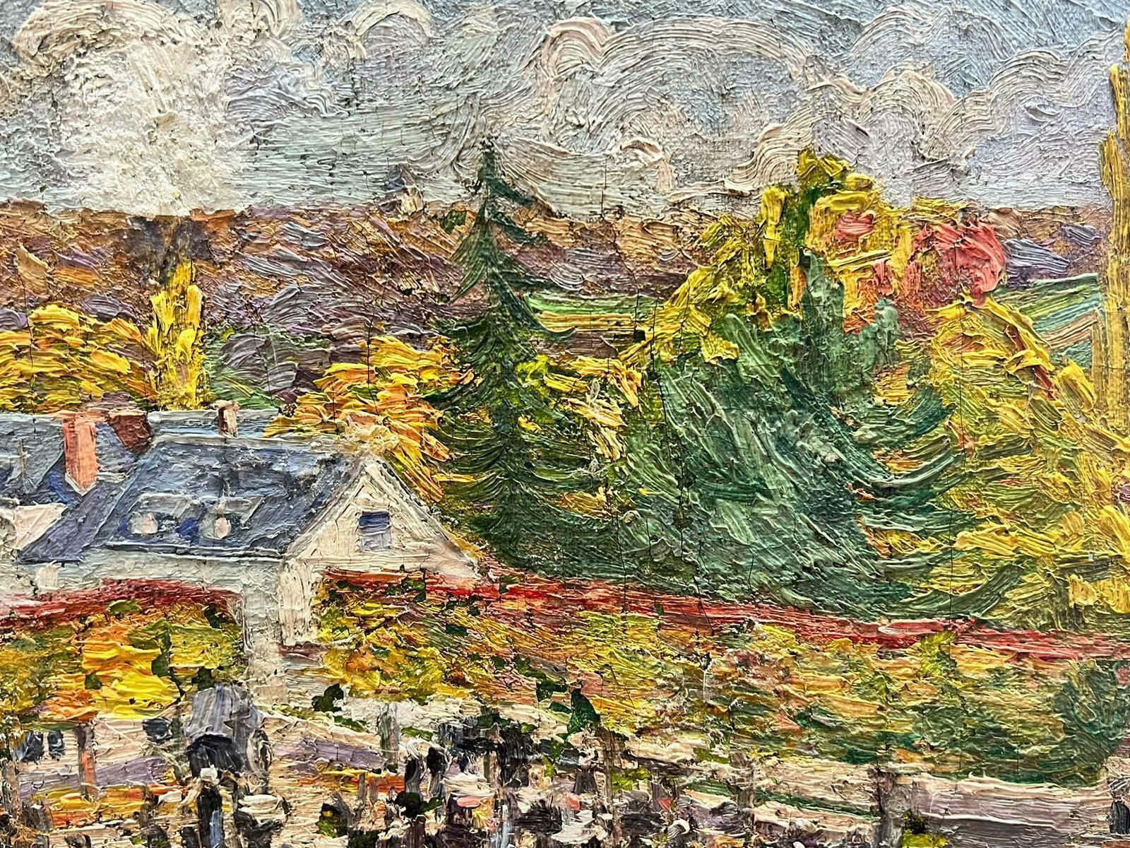 Suzanne Crochetvillage Fete Market Gathering 1930's French Post Impressionist Oil Paintingc. 1930's photo 1231.0