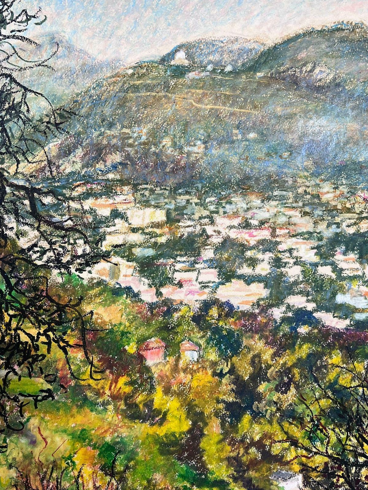 Josine Vignonlarge 20th French Impressionist Pastel Painting Provence Valley Village View1977 photo 739.0