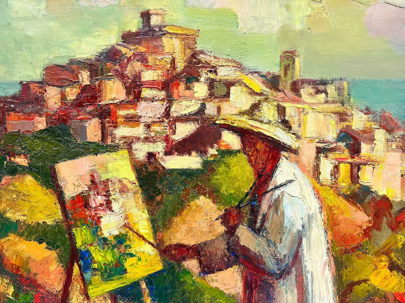 Josine Vignon1950's French Post Impressionist Cubist Oil Artist Painting At Easel In Provence1950's photo for sale