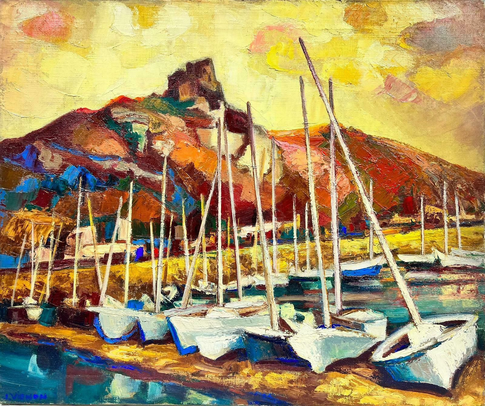 Josine Vignonsunset Over Provence Harbour Post Impressionist Signed Oil 1960's