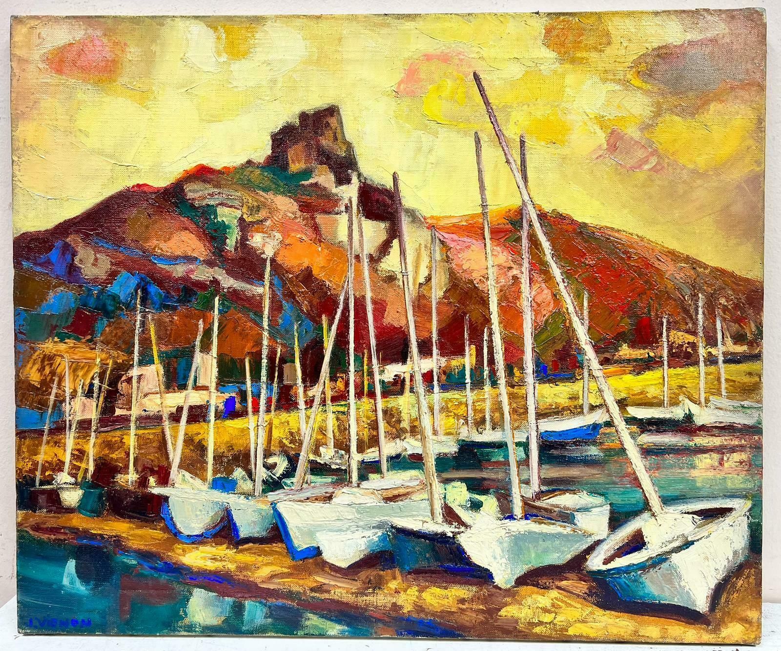 Josine Vignonsunset Over Provence Harbour Post Impressionist Signed Oil 1960's photo furniture