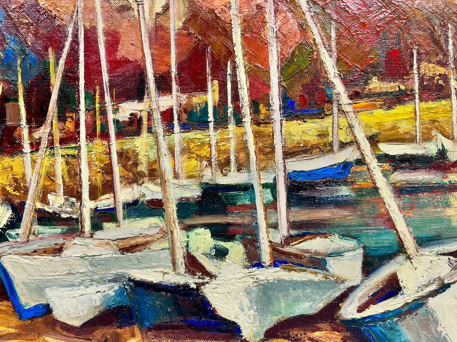 Josine Vignonsunset Over Provence Harbour Post Impressionist Signed Oil 1960's photo vinterior