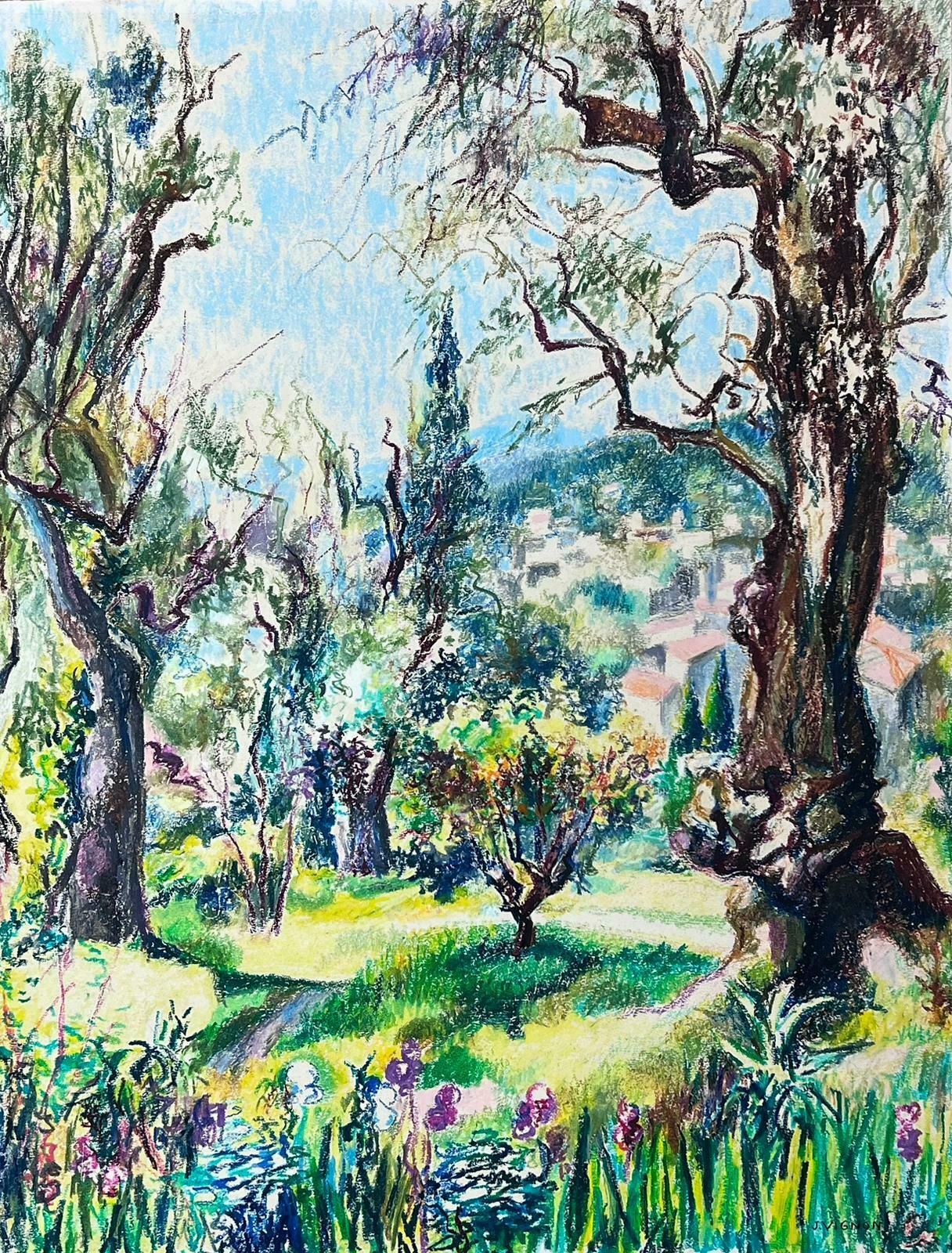 Josine Vignon1950s French Post Impressionist Bright Pastel Summer Garden Landscape Provence1950s