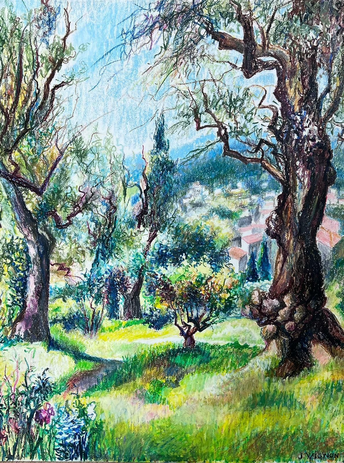 Josine Vignon1950s French Post Impressionist Bright Pastel Summer Woodland Painting Provence1950s