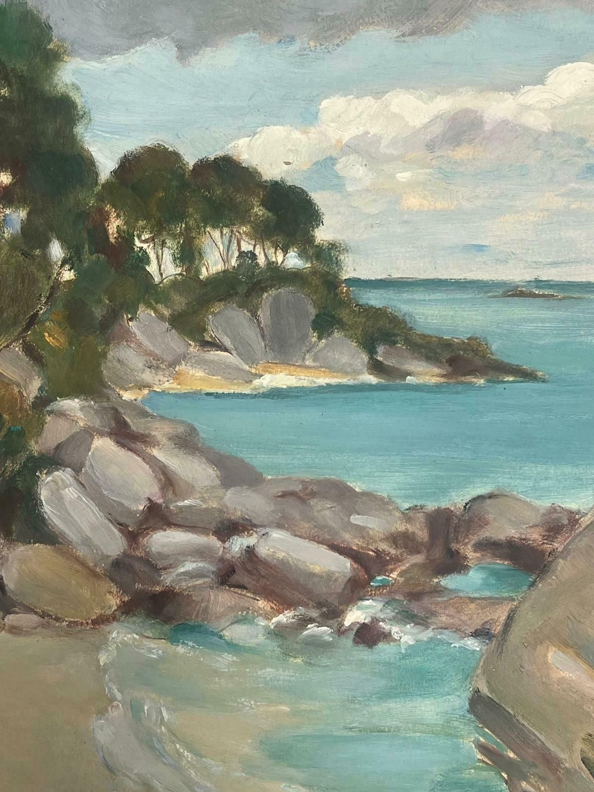 Louise Alix1930's French Oil Painting Clear Sea Rocky Beach Bay Landscape1930's photo furniture