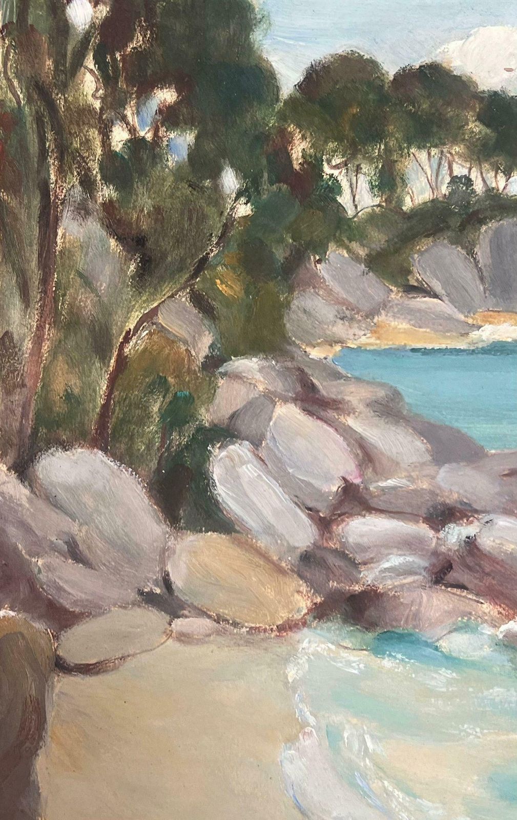 Louise Alix1930's French Oil Painting Clear Sea Rocky Beach Bay Landscape1930's photo Art