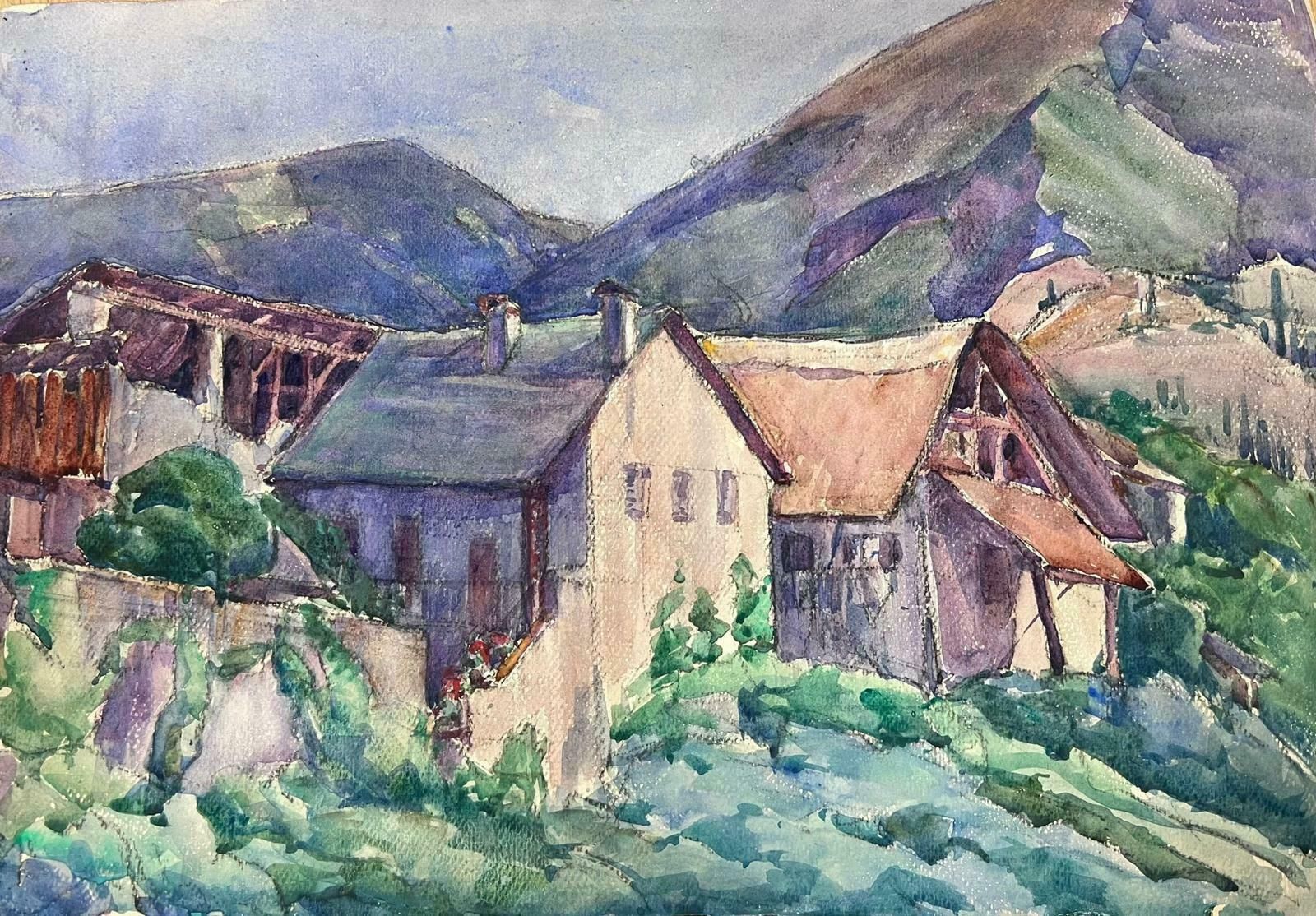 Louise Alixhouses In The Mountains 1930's French Impressionist Watercolour  1940's