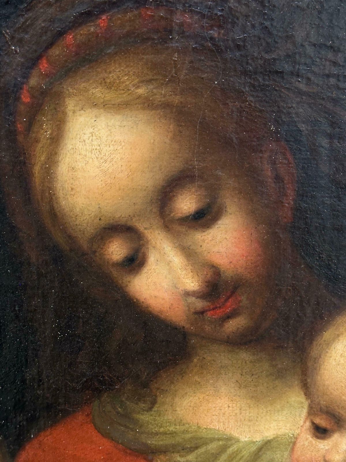 Italian 1700'sfine Italian Old Master Oil Painting C. 1700's The Madonna Christ Child St. John photo vintage