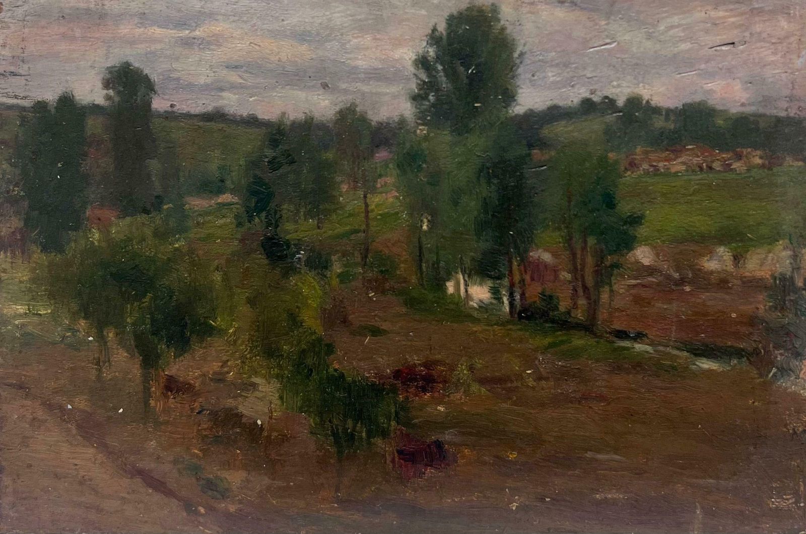 Charles Martin Sauvaigofine Antique French Impressionist Signed Oil Painting Dusky River Landscape