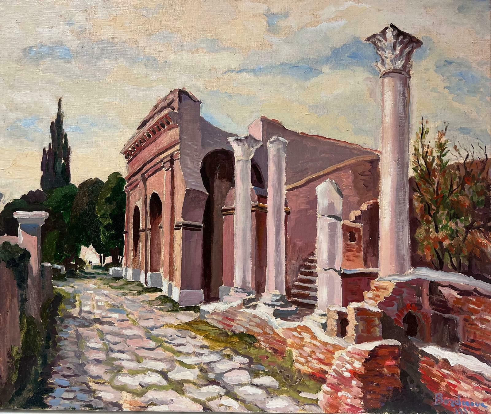 Georges Bordonovepink Stone Pillar Building Ruins Contemporary French Impressionist Oil