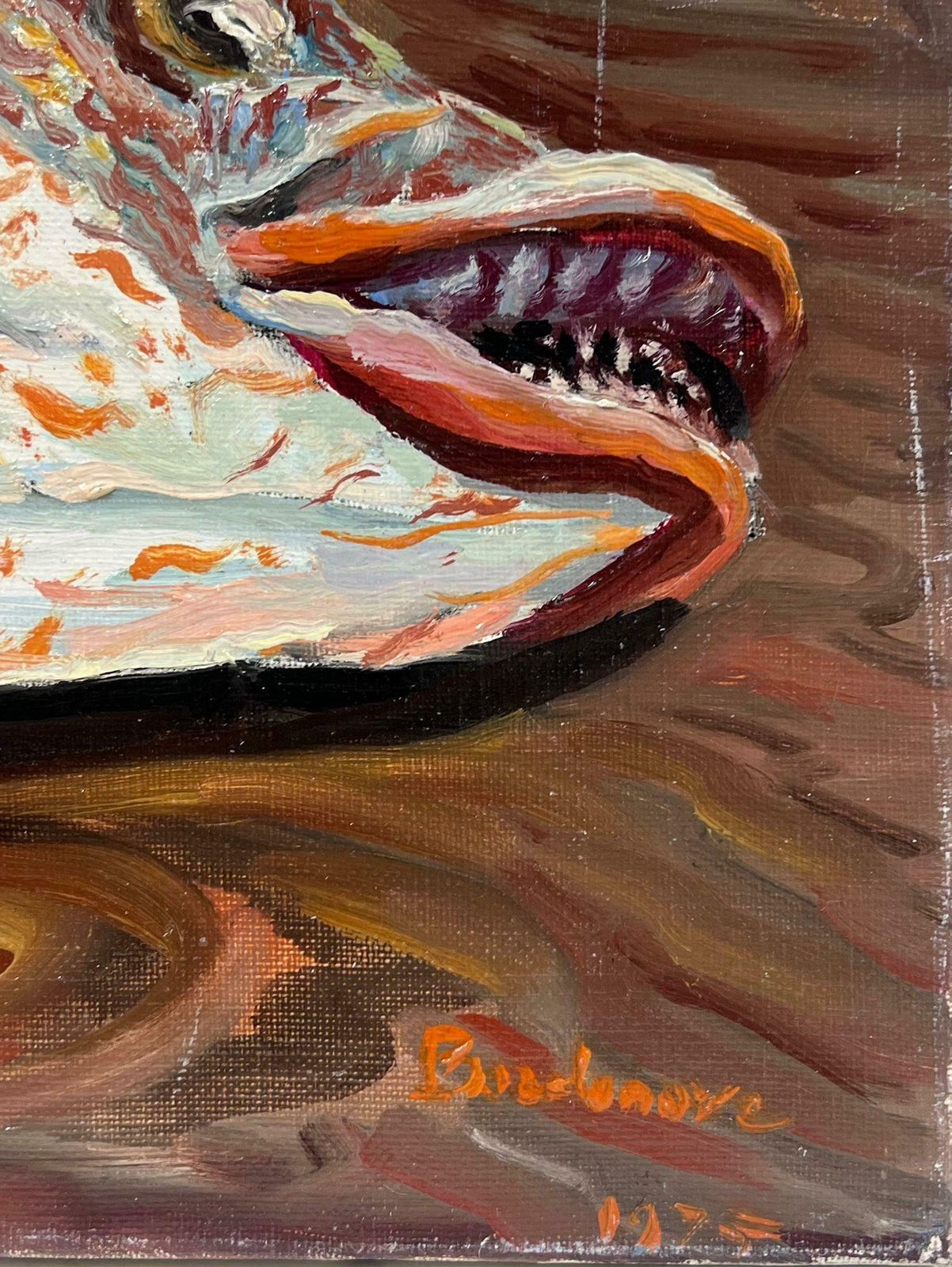 Georges Bordonove1970's French Impressionist Signed Oil Still Life Of An Exotic Fish photo Art