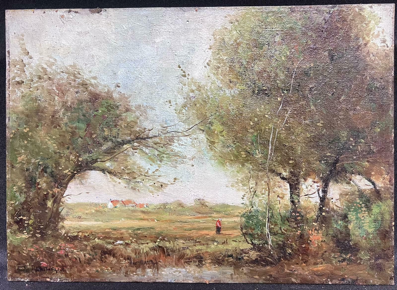 English Impressionistmid 20th Century English Impressionist Signed Oil Painting Figure By Wispy Trees photo furniture