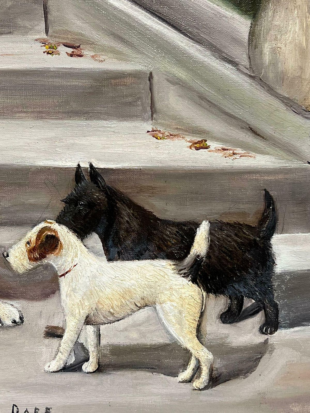 English 1920'slarge Antique English Dog Oil Painting With Kitten Signed & Dated 1927 Framed1927 photo vinterior