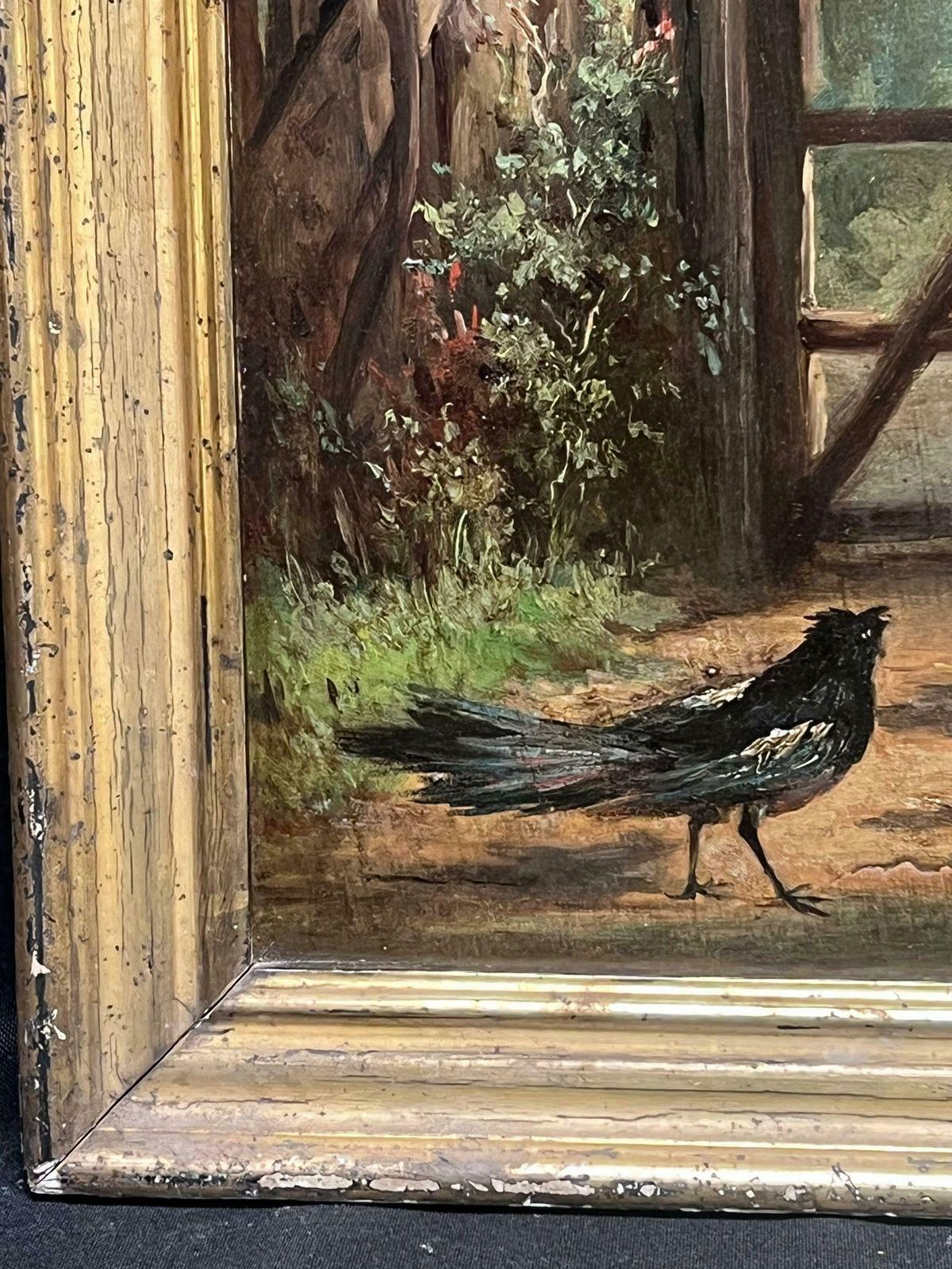 French Schoolantique 19th Century French Oil Painting Birds In Country Lane Wooded Landscape photo vinterior