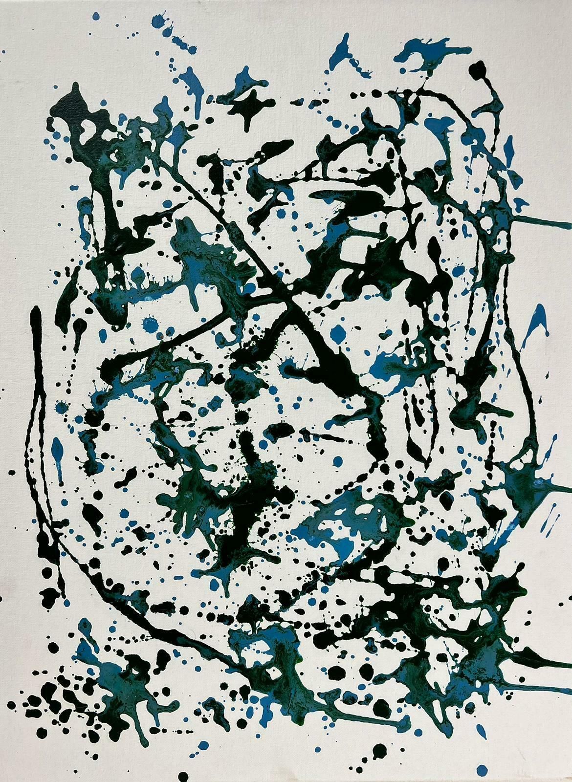 Sally Bradshawabstract British Contemporary Splash Painting Green And Blue On Whitec.2023