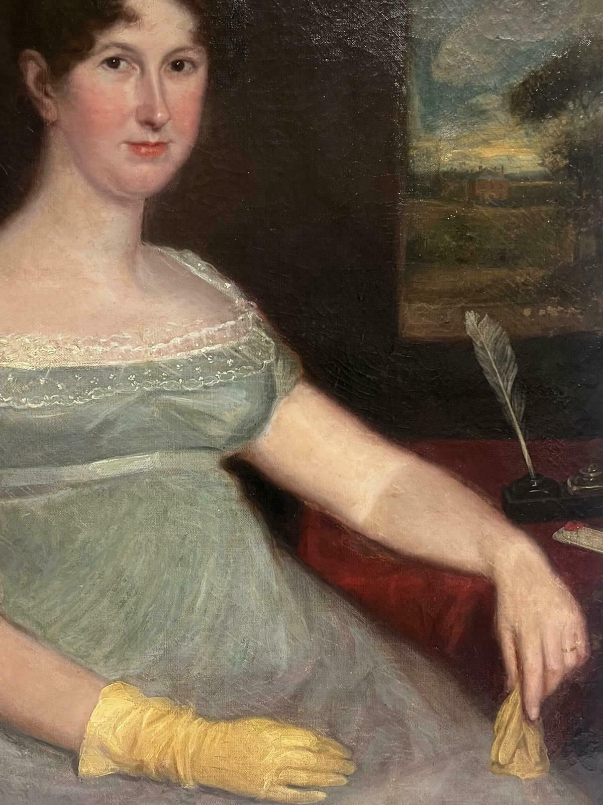English Georgianfine 1820's English Georgian Large Portrait Of A Country Lady Seated With Quill 1820's photo 2924.0