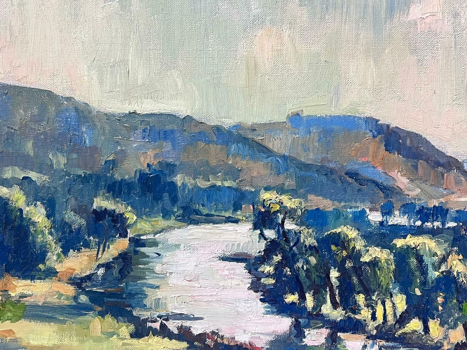French School1940's French Impressionist Signed Oil Painting Winding River Lush Green Fields photo 898.0