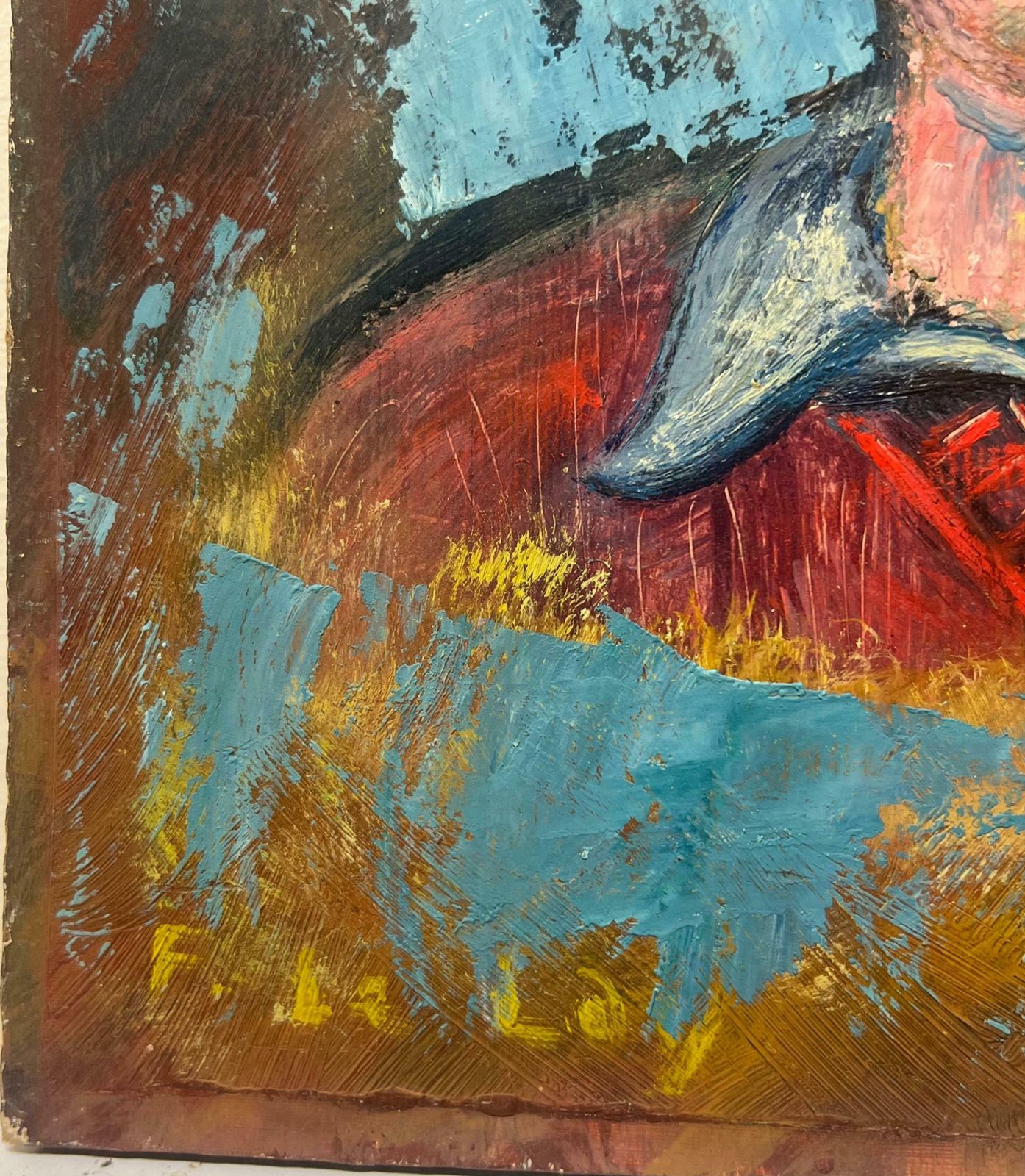 Fanch Lelexpressionist Portrait Of A Man In A Red Sweater Against A Bold Blue Abstract20th Century photo buy