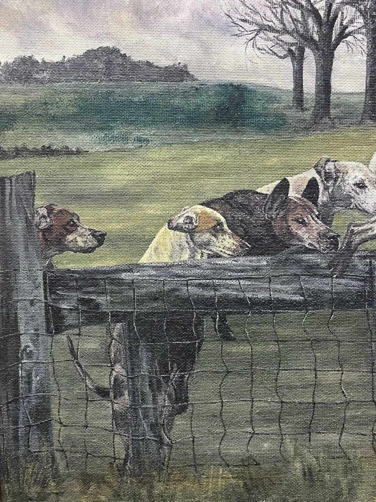 Jean Terryhuge British Sporting Oil Painting Hunting Hounds In Full Pursuit Over Fence1998 photo for sale