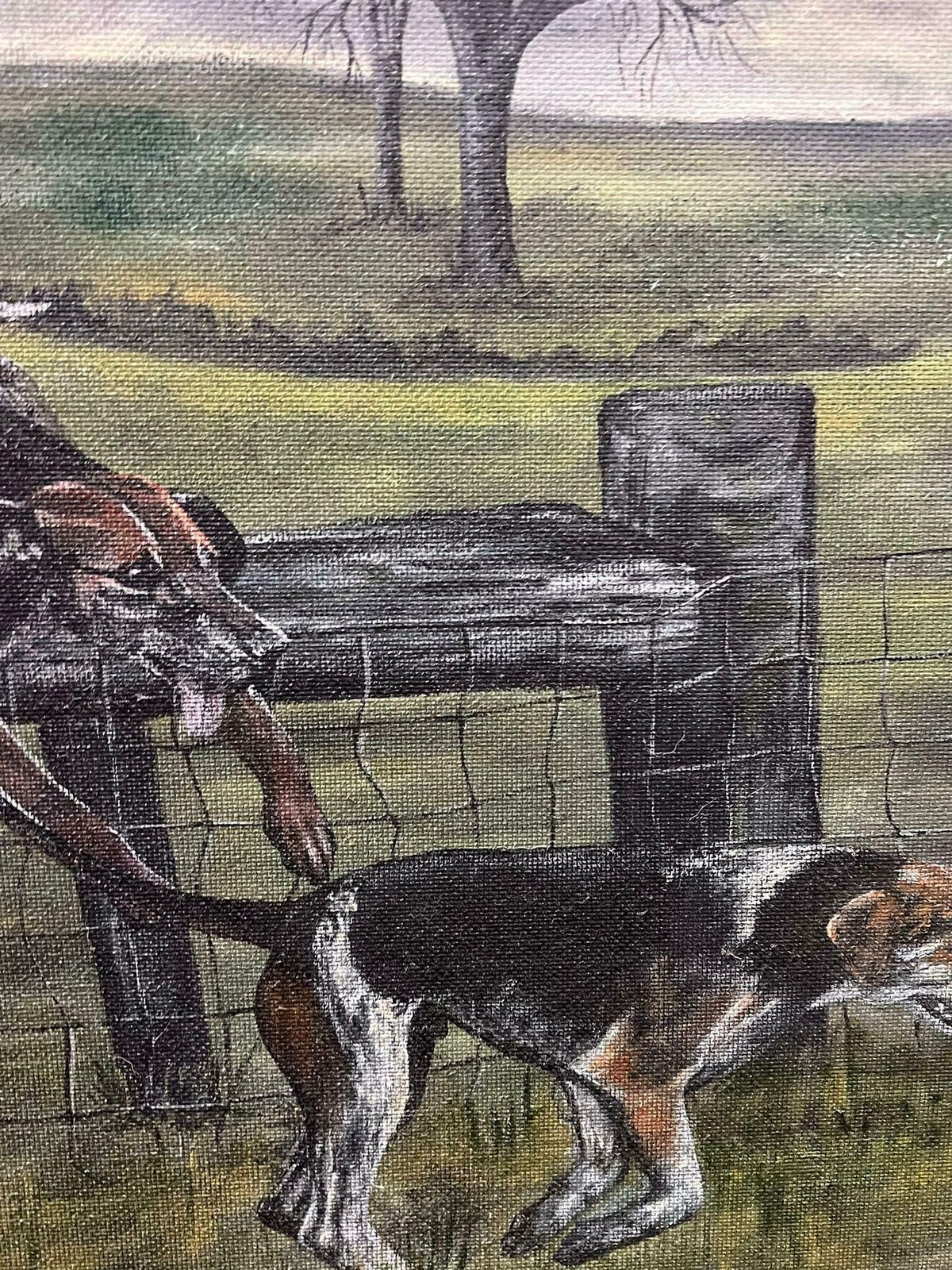 Jean Terryhuge British Sporting Oil Painting Hunting Hounds In Full Pursuit Over Fence1998 photo 1426.0