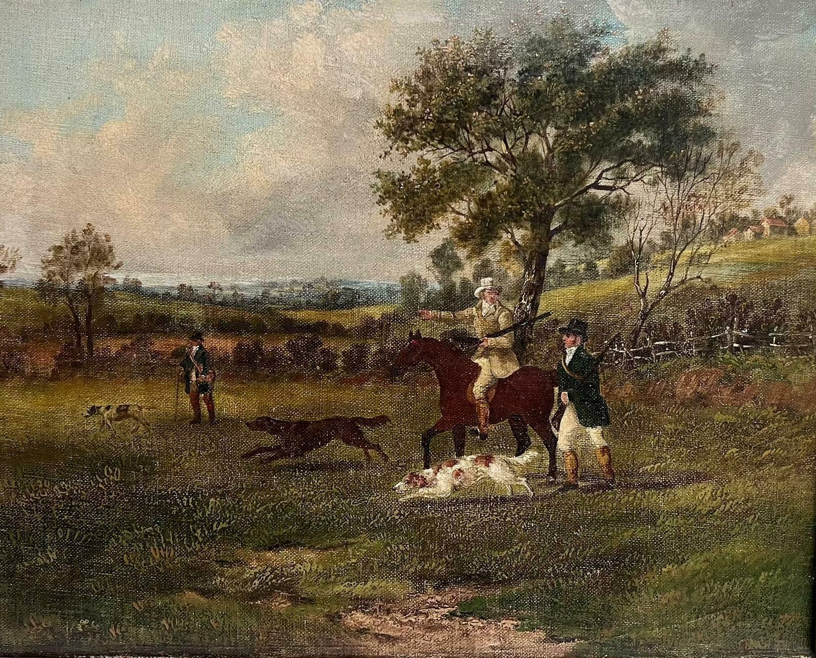 Early 19th Century British Oil Painting Country Gentleman Shooting In Landscape