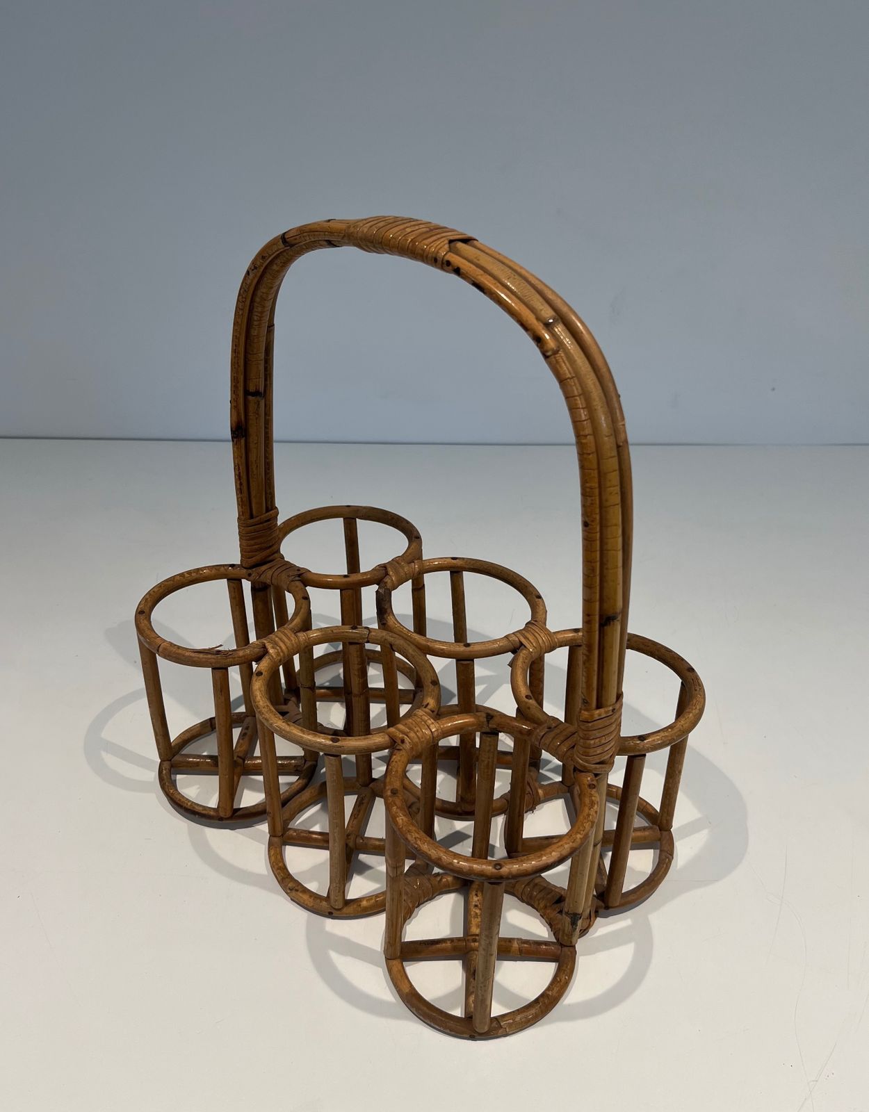Rattan Bottle Holder, 1950s, Vintage photo furniture