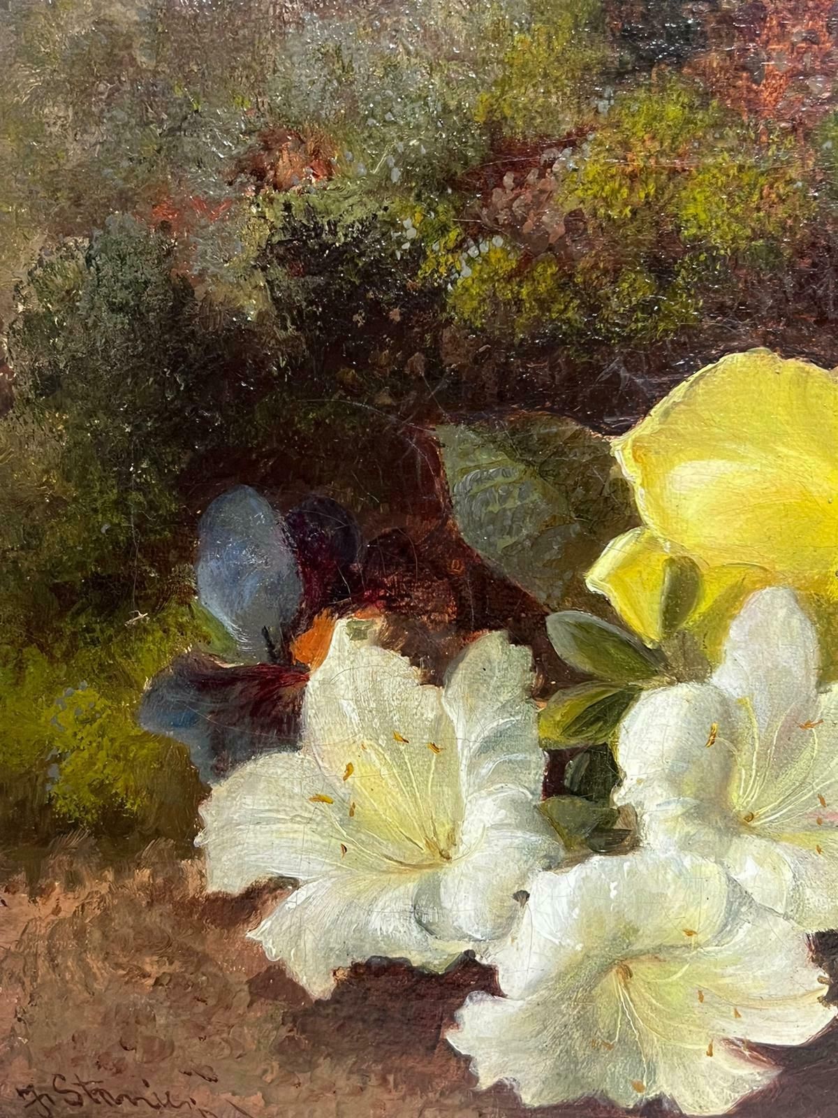 Frederick J Staniercharming Victorian English Still Life Oil Painting Flowers In Natural Setting photo Art
