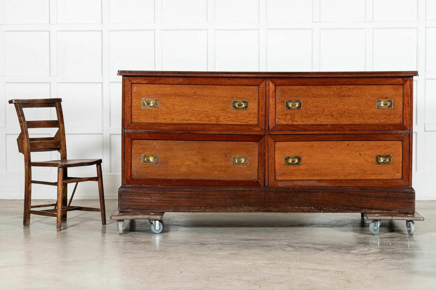 Large 19thc English Mahogany Haberdashery Counter Bank Drawers photo for sale