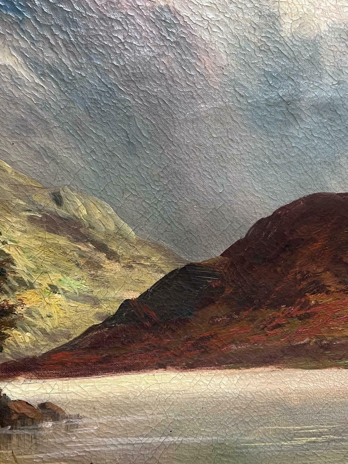 F. E. Jamiesonantique Scottish Highland Landscape Oil Painting Sunshine Over Loch Waters1920's photo for sale