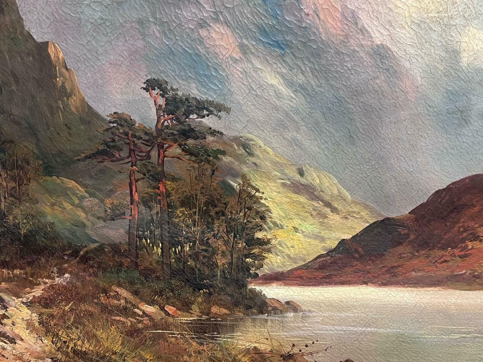 F. E. Jamiesonantique Scottish Highland Landscape Oil Painting Sunshine Over Loch Waters1920's photo vintage